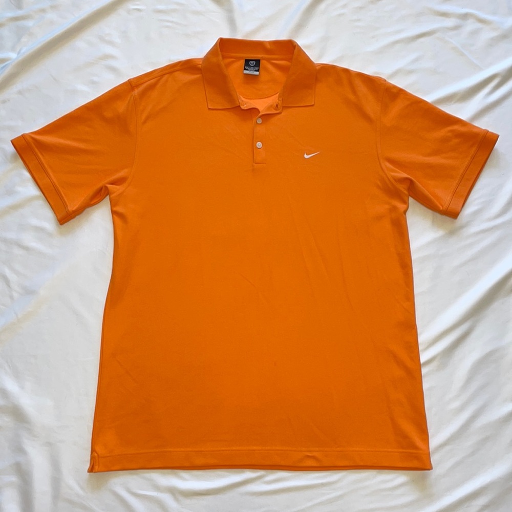 Vintage Nike Golf Dri-Fit Tiger Woods Orange Athletic Polo Shirt